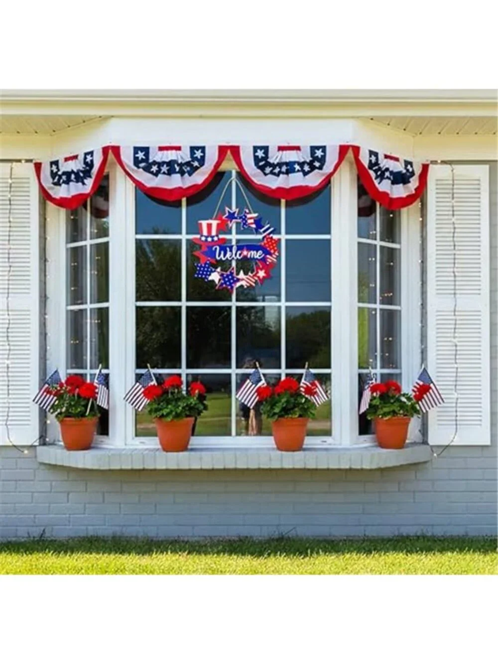 4th of July Americana Star Wreath Red Patriotic Welcome Wreath Door Hanging